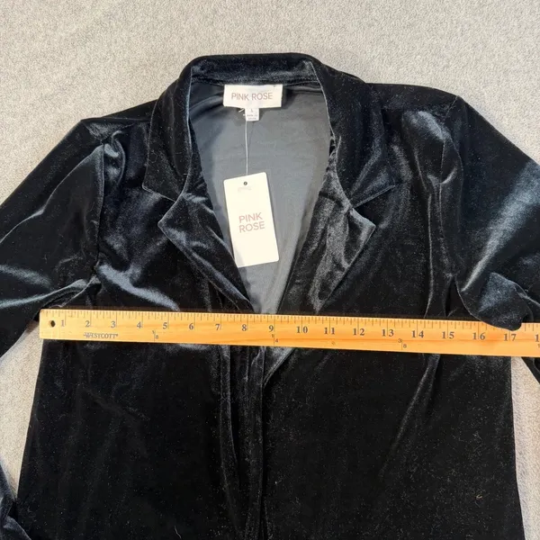 PINK ROSE Women's Large Black Velvet Open Front Blazer Jacket Cardigan New - Image 6