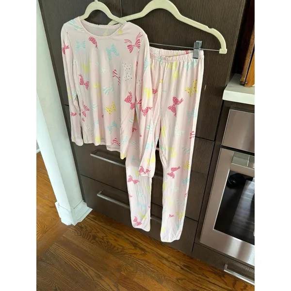 whimsical bow pink soft pajama set women's XS‎ - Image 3