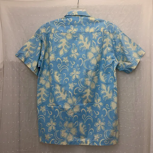 Max Boy Blue Cream Hawaiian Print Button Down Mens Short Sleeve Shirt Size Large - Image 7