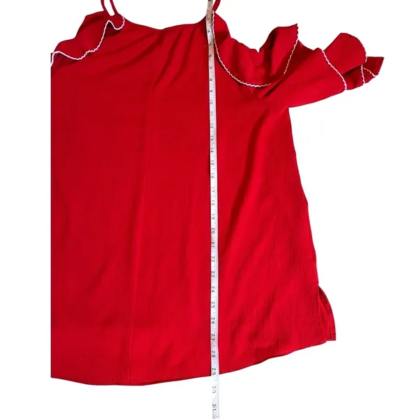 Umgee Red Cold Shoulder Tiered Ruffle Sleeve Picot Trim Boho Tunic Top Large - Image 8