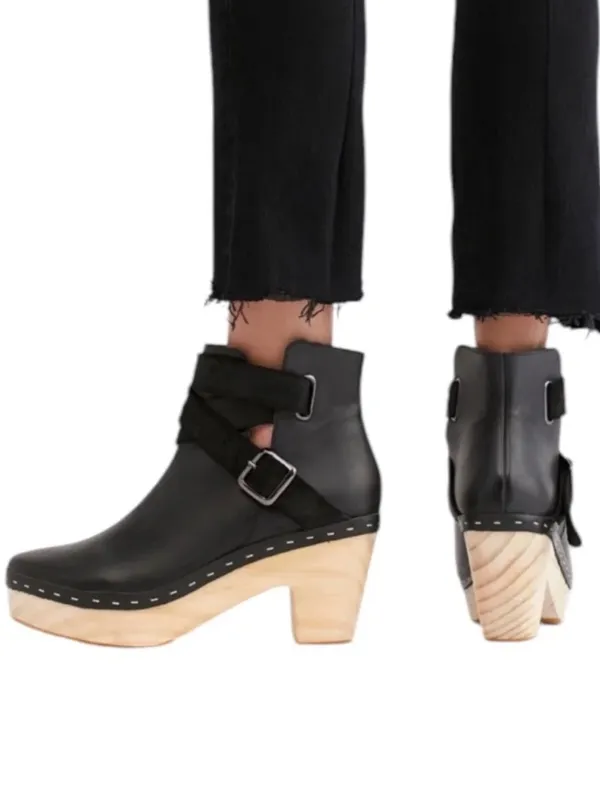EUC Free People Leather Bungalow Clog Heeled Boots Black Size 9.5 - Image 3