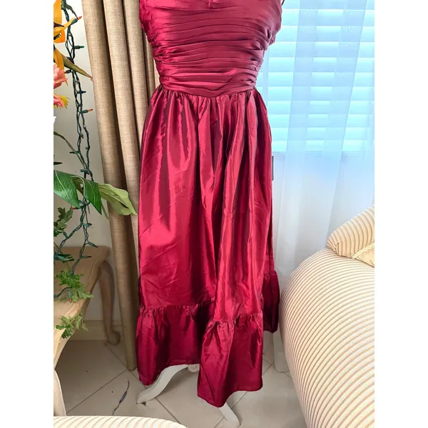 Lulus Poised Passion Wine Red Taffeta Pleated Ruffled Midi Dress - Image 7