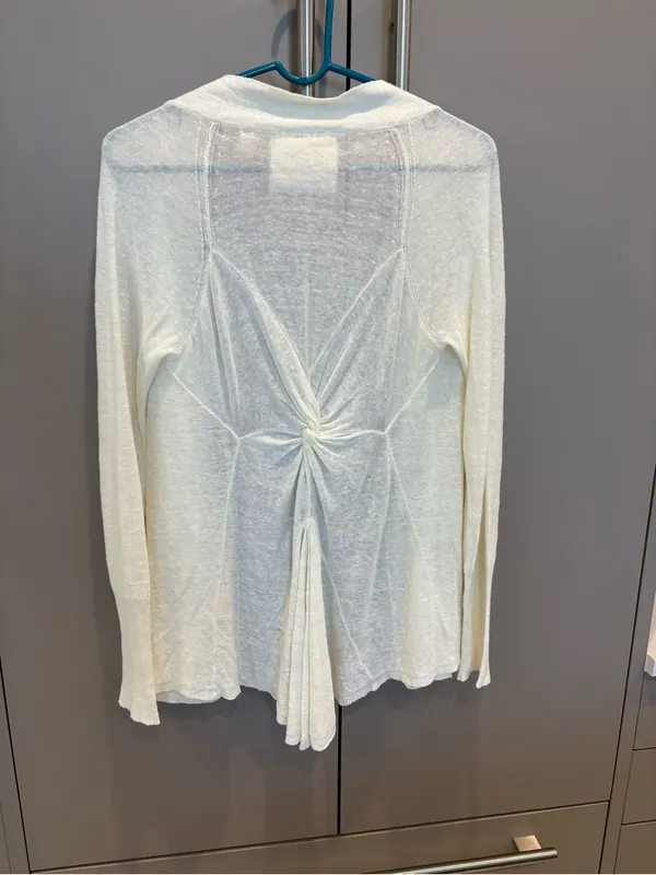 Anthropologie Angel of the North Ivory Linen Blend Open Cardigan Twist Back-S - Image 2