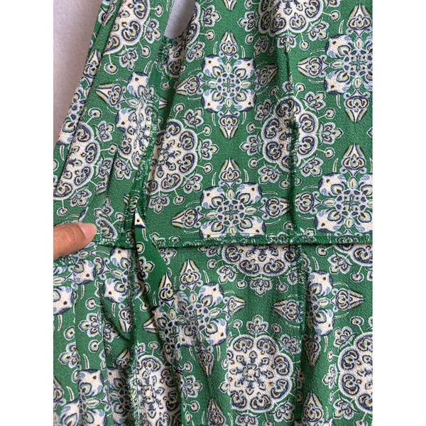 Max Studio Green Mandala Print Ruffle Faux Wrap Maxi Dress Large - Image 6