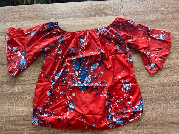 Red Floral Peasant Blouse Size none - Image 6