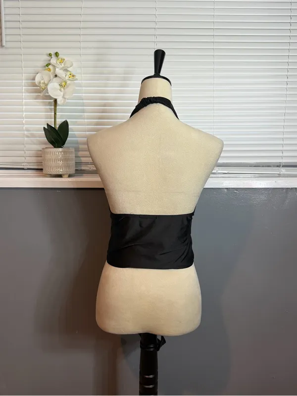 Julia by Love Black Halter Top Handkerchief Hem Y2K Clubwear Size L - Image 5