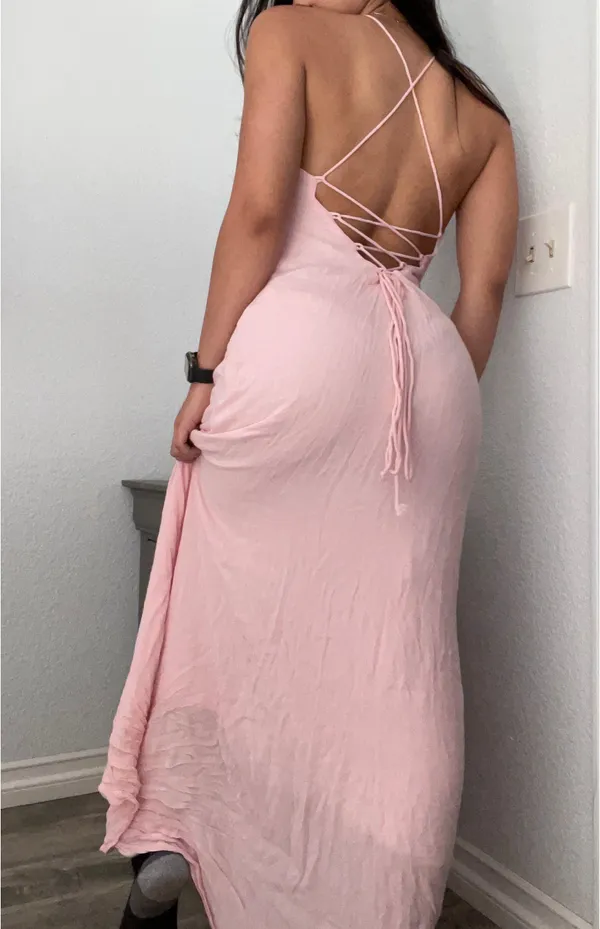 Baby Pink Long Naked Back Dress - Image 2