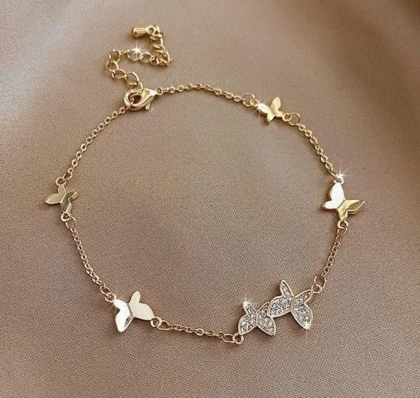 Butterfly CZ Stone Bracelet Gold - Image 2