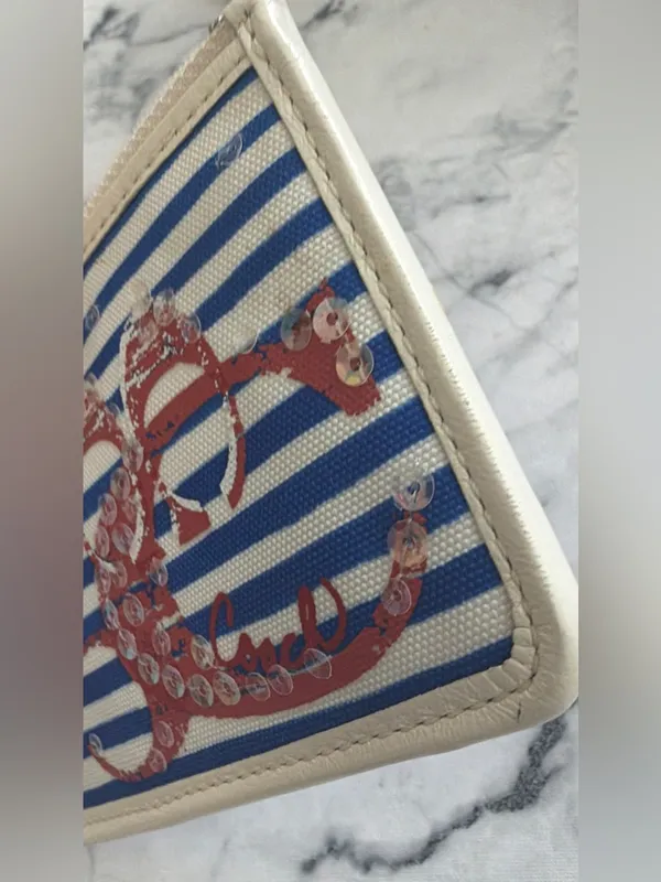 Coach POPPY RARE Blue & White Striped Card Holder WITH SEQUINS - Image 4