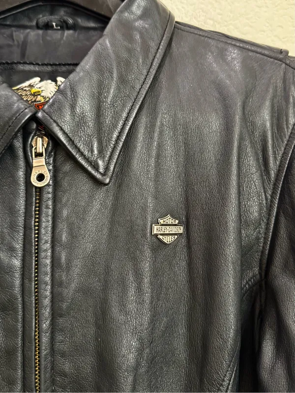 Vintage HARLEY DAVIDSON Black Leather Ruched Motorcycle Jacket Women’s Size L - Image 7