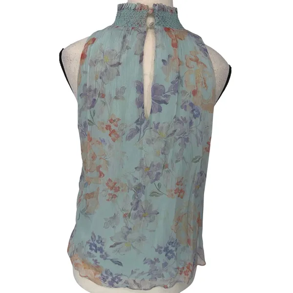 Alice + Olivia Annmarie Floral Smocked High Neck Tank Top Blue Multi Size S - Image 4