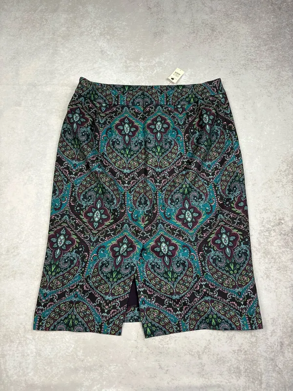 Ann Taylor NWT Talbots Paisley Medallion Pencil Skirt Size 8 Teal Purple Lined - Image 4