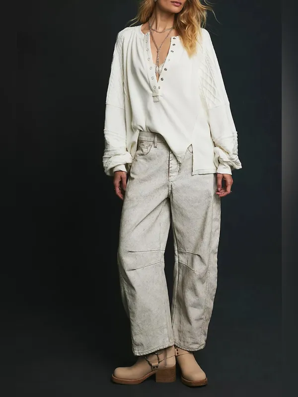 NWT Free People We The Free Good Luck Coated Barrel Jeans - white lightning - 28 - Image 8