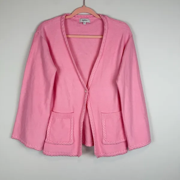 Avara‎ Jada Pink Braided Trim Knit Cardigan Size XS - Image 2