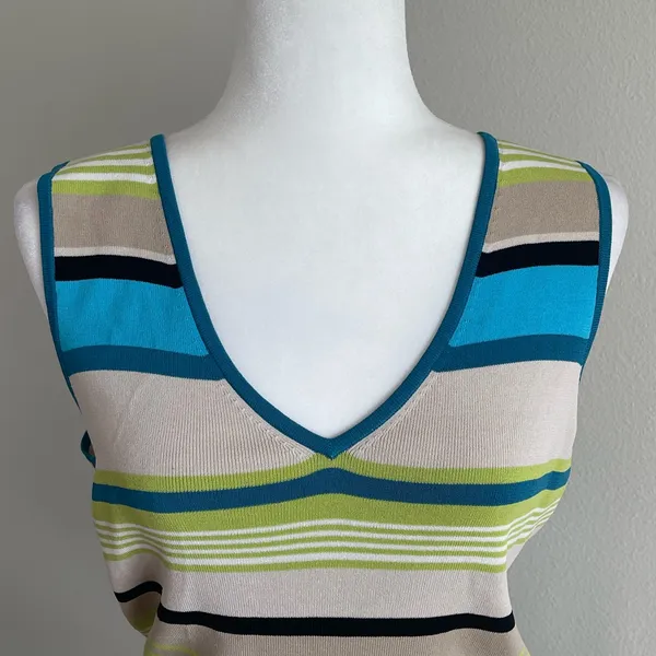 Valerie Stevens Striped V-Neck Sleeveless Top Size XL - Image 2