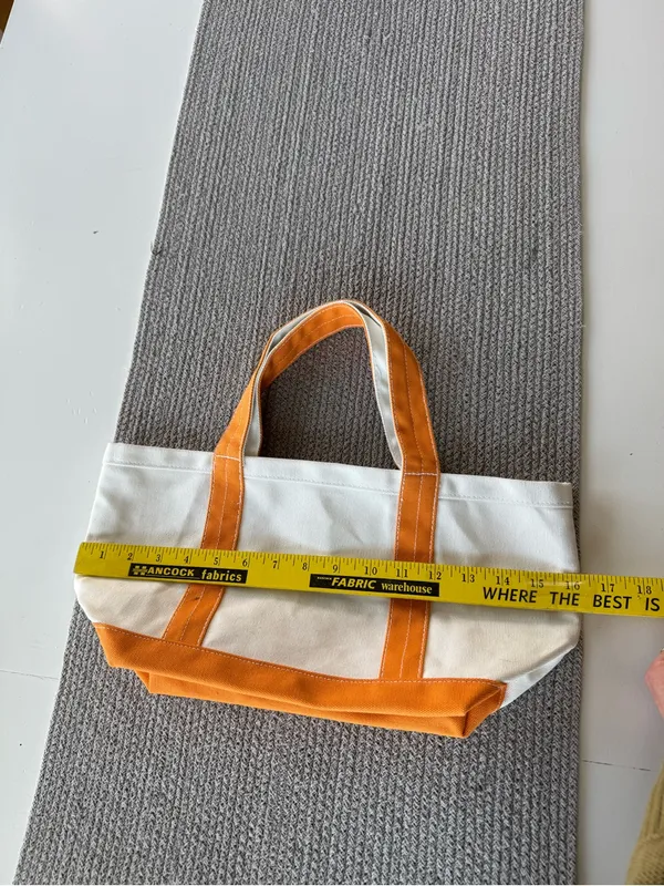 Vintage Ivory Orange Cotton Canvas Boat Tote Shoulder Bag Purse - Image 5