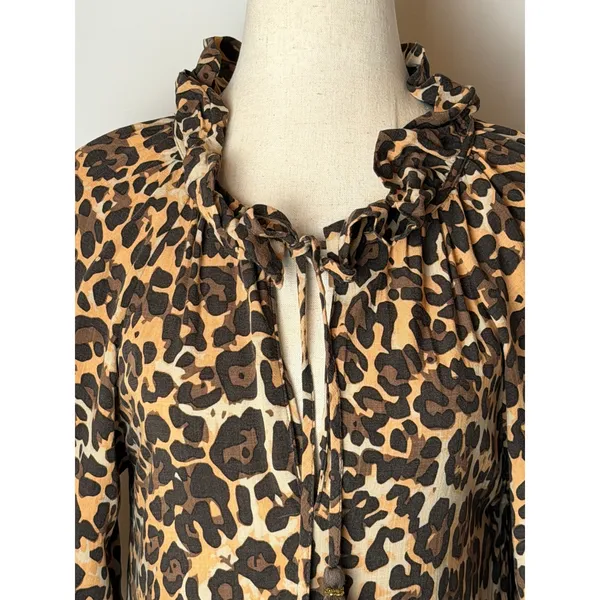 Especia Palmar Leopard Dress Women Small Brown Tassel Tiered Mini Animal‎ Anthro - Image 7