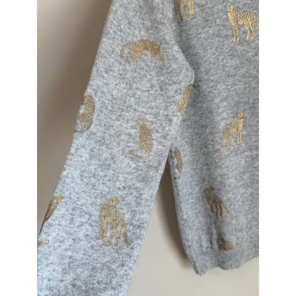 Brodie Cashmere Sweater Womens Medium Grey Foil Leopard Animal Print Crewneck - Image 5