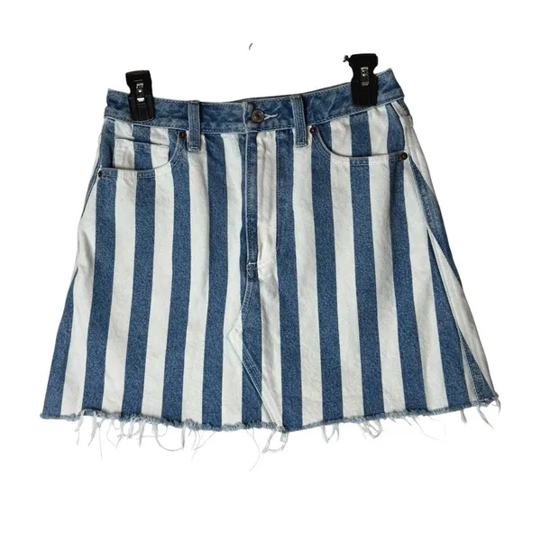 Abercrombie & Fitch Vintage Denim Skirt Women 4 Blue White Striped Jean Mini Y2K - Image 2