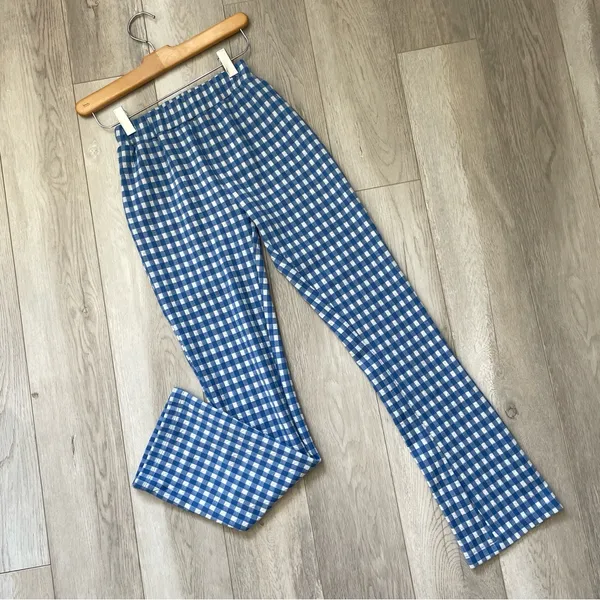 Urban Outfitters Pants gingham check casey kick flare womens Blue (xsmall) - Image 4