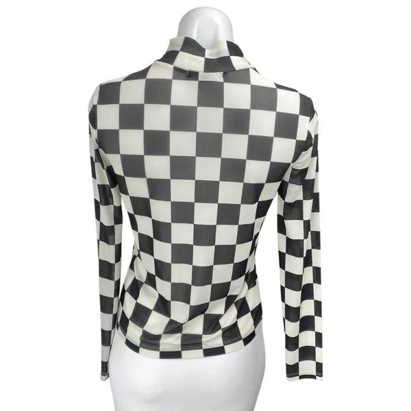 Vans Position Checker Women's Black White Checkered Mock Neck Mesh Top Size XS - Image 2