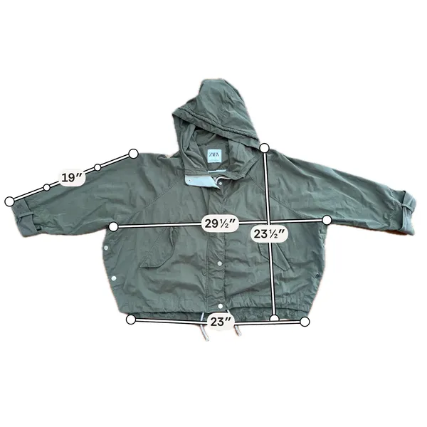 Zara Hooded Utility Jacket Women L Green Excellent Oversized Snap Rain Anorak - Image 7