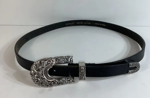 Chico's black leather western retro style womens belt size small - Image 2
