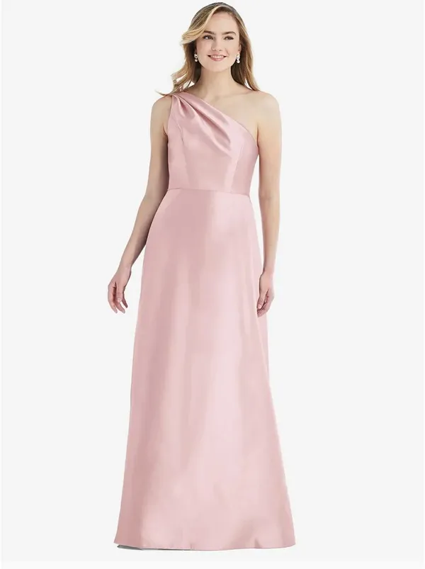 Alfred Sung Ballet Pink Satin Twill One Shoulder Gown - Image 4