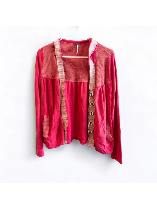Free People Elga Babydoll Wool Hooded Cardigan Red Women XS - Image 2