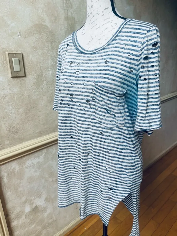 Free People We The Free Distressed Striped T-Shirt Medium Grunge Indie Sleaze M - Image 10