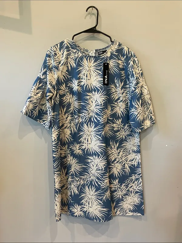 Blue and White Palm-Print Shift Dress new with tags - tropical - Image 3