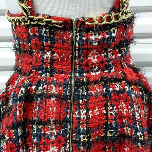 L'Atiste Tweed Dress Size Medium Red Black Plaid Preppy Y2K Retro Holiday Party - Image 10