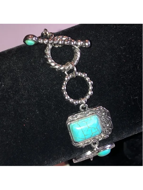Turquoise Color and Silver Tone Boho Western Bracelet - Image 4