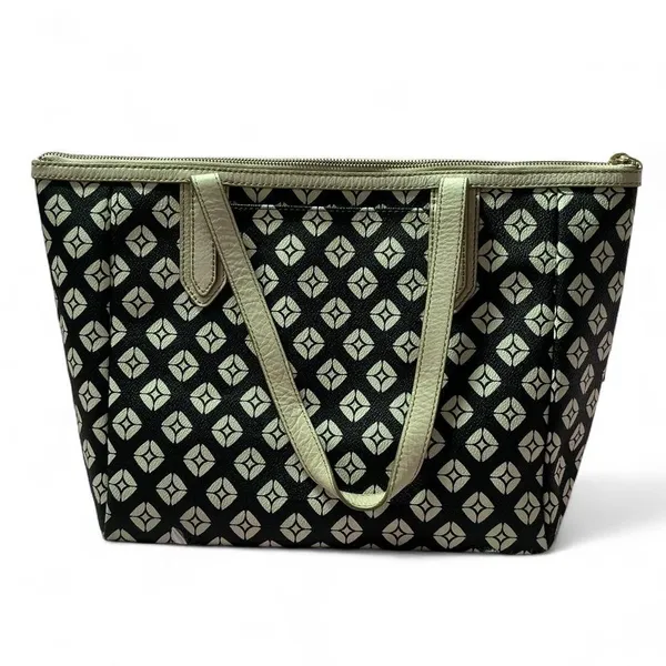 Fossil Tote Bag‎ Black White Geometric Print Coated Canvas Purse Handbag - Image 3