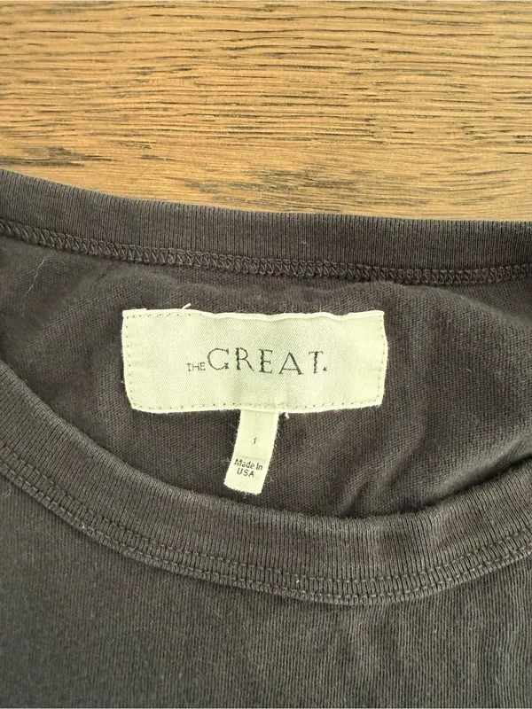 THE GREAT. Black Tee with White Palm-Print Graphic - Image 2
