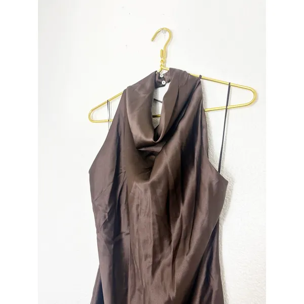 NWT Zara Brown Satin Jewelry Back Mini Dress Size Small High Neck Cocktail - Image 8