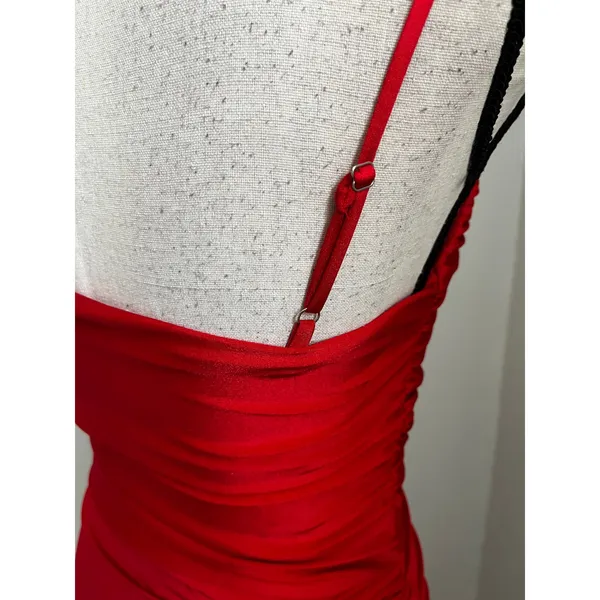 Lulus One Shoulder Maxi Dress Red Satin Asymmetrical Hem sz Small Party Wedding - Image 6