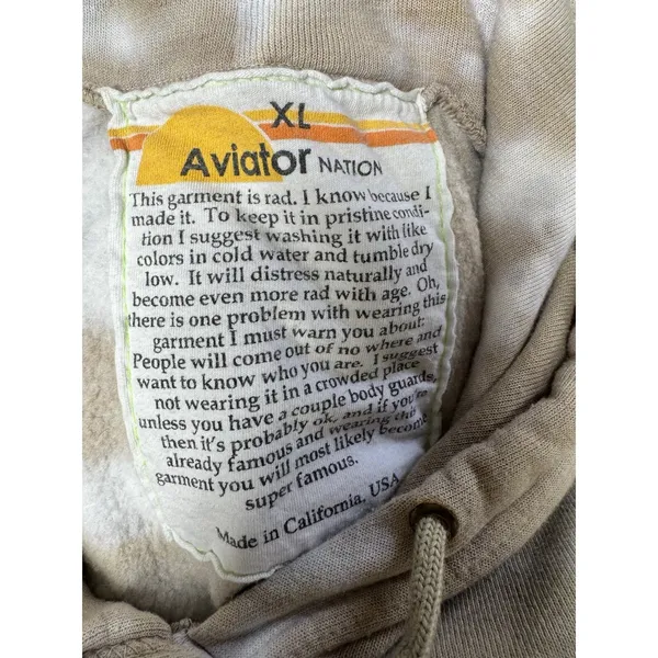 Aviator Nation Hand Dyed Relaxed Pullover Hoodie Sweatshirt Tie Dye Sand Size XL - Image 9