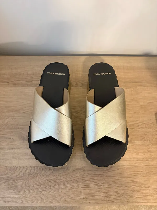 Tory Burch Gold Platform Sandals - Image 2