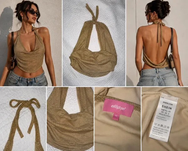 edikted Gold Shimmer Halter Cowl Neck Backless Top XS - Image 2