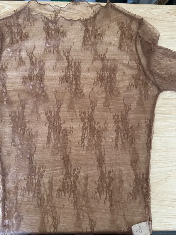 Medium Brown Sheer Mesh Long Sleeve Top Floral Boho Whimsical Rave Festival - Image 4