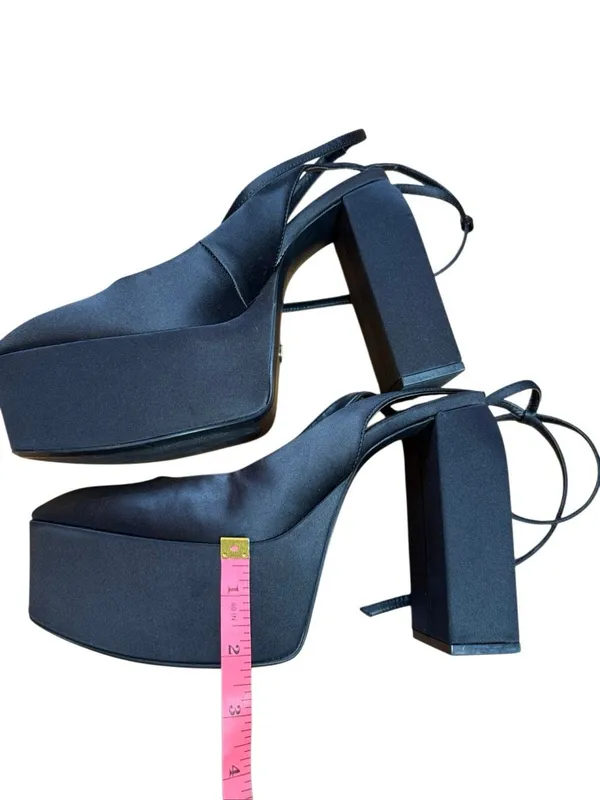 Zara Black Satin Platform Slingback Chunky Platform Heels Size 39 / 8.5 - Image 4
