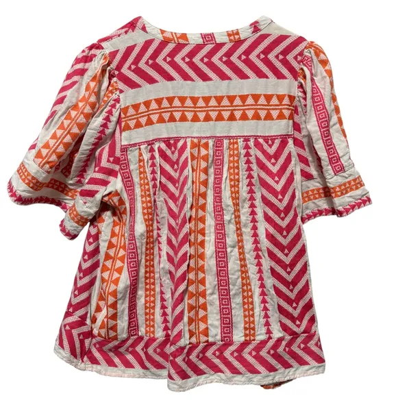 Old Navy Womens Babydoll Top L Pink Orange Aztec Geometric Boho Cottagecore‎ - Image 2