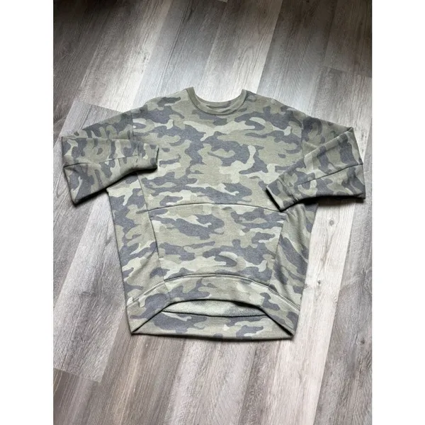 Express Camo Pocket Pullover Fleece Sweatshirt XS Oversized Cozy Streetwear - Image 2