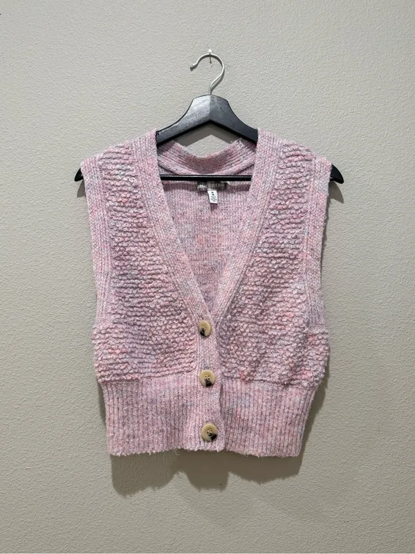 Urban Outfitters Lavender Purple V-Neck Button Crop Sweater Vest Size M - Image 3