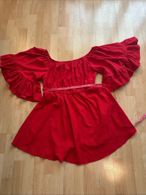 SHEIN Red Off-Shoulder Boho Textured Ruffled Dress XL - Image 6