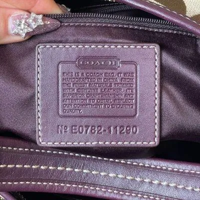 Coach Signature Monogram Purple Leather Trim Hobo Shoulder Bag Handbag Purse - Image 10