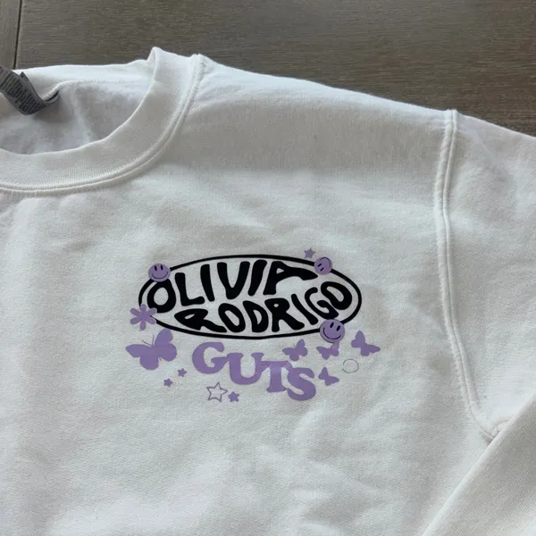 Gildan Olivia Rodrigo White Sweatshirt with Purple Graphic - Image 2