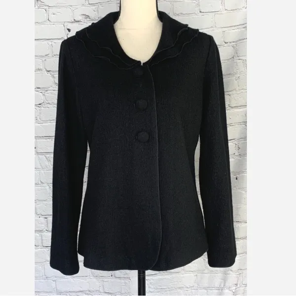 Pendleton Black Wool Jacket Women’s Button Front Ruffle Collar Classic Size Med - Image 2