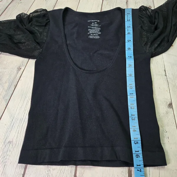 Free People Intimately Lost In Love‎ Seamless Top Black Mesh Puff Sleeve M/L - Image 6